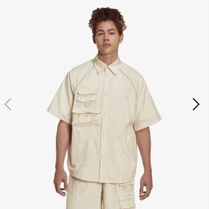 Adidas originals Cream Short Sleeve Button-Up tactical modern Shirt Sz M